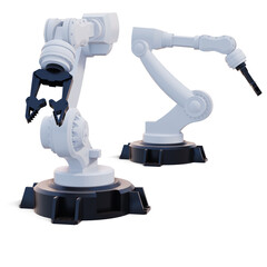 3d rendering white robotic arm with blank space on white background.