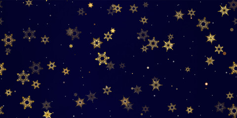 Fototapeta na wymiar Gold Falling Snowflakes seamless pattern.
