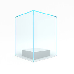 Empty glass showcase for exhibit presentation. 3d rendering.