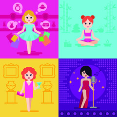 Set of female lifestyle illustration. Vector illustration