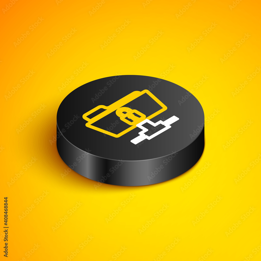 Aufkleber isometric line ftp folder and lock icon isolated on yellow background. concept of software update, f
