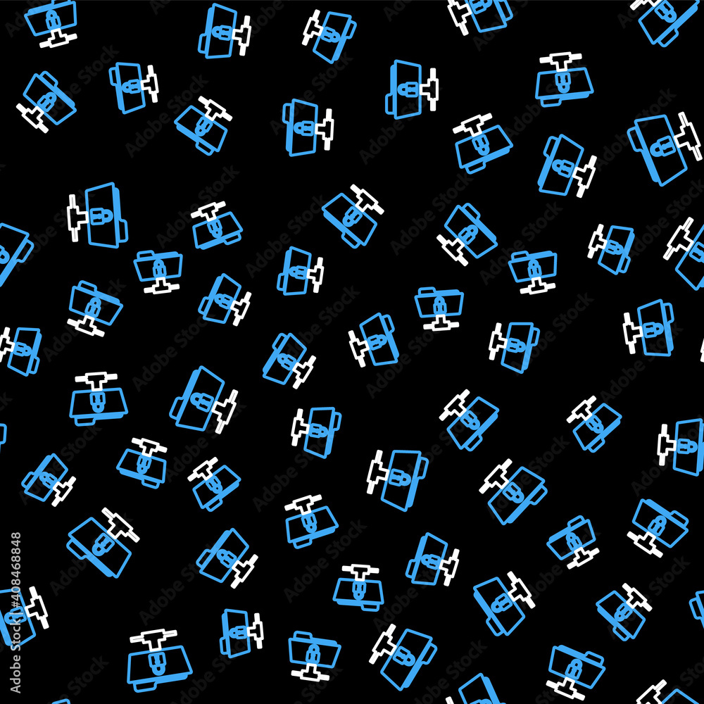 Poster line ftp folder and lock icon isolated seamless pattern on black background. concept of software upd