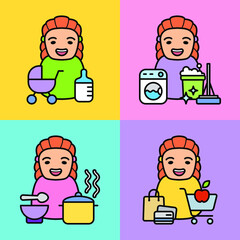 Set of female routine icons. Vector illustration