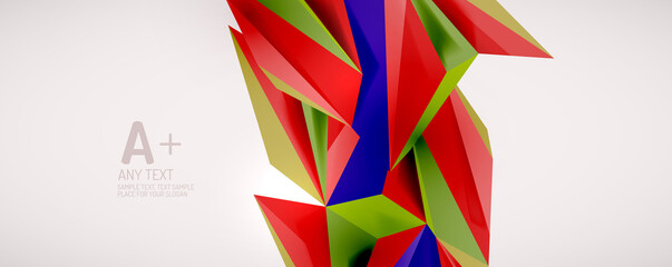 Vector triangle geometric backgrounds. Low poly 3d shape on light backdrop. Vector illustration for covers, banners, flyers and posters and other designs