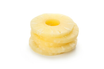Ripe pineapple slices isolated on white background