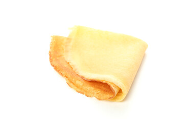 Tasty thin pancake isolated on white background