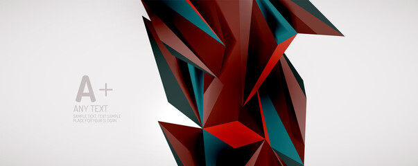 Vector triangle geometric backgrounds. Low poly 3d shape on light backdrop. Vector illustration for covers, banners, flyers and posters and other designs