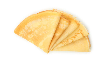 Tasty thin pancakes isolated on white background