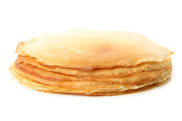 Tasty thin pancakes isolated on white background