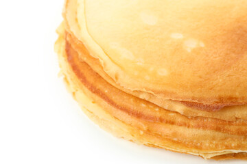 Tasty thin pancakes isolated on white background