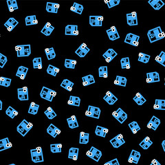 Line Medical certificate for travel with dog or cat icon isolated seamless pattern on black background. Document for pet. Dog or cat paw print. Vector.