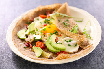 buckwheat crepe with egg, cheese and vegetables