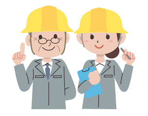 作業着　作業員　男女　ヘルメット