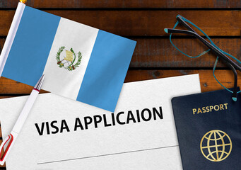 Flag of Guatemala, visa application form and passport on table