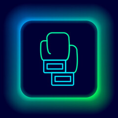 Glowing neon line Boxing glove icon isolated on black background. Colorful outline concept. Vector.