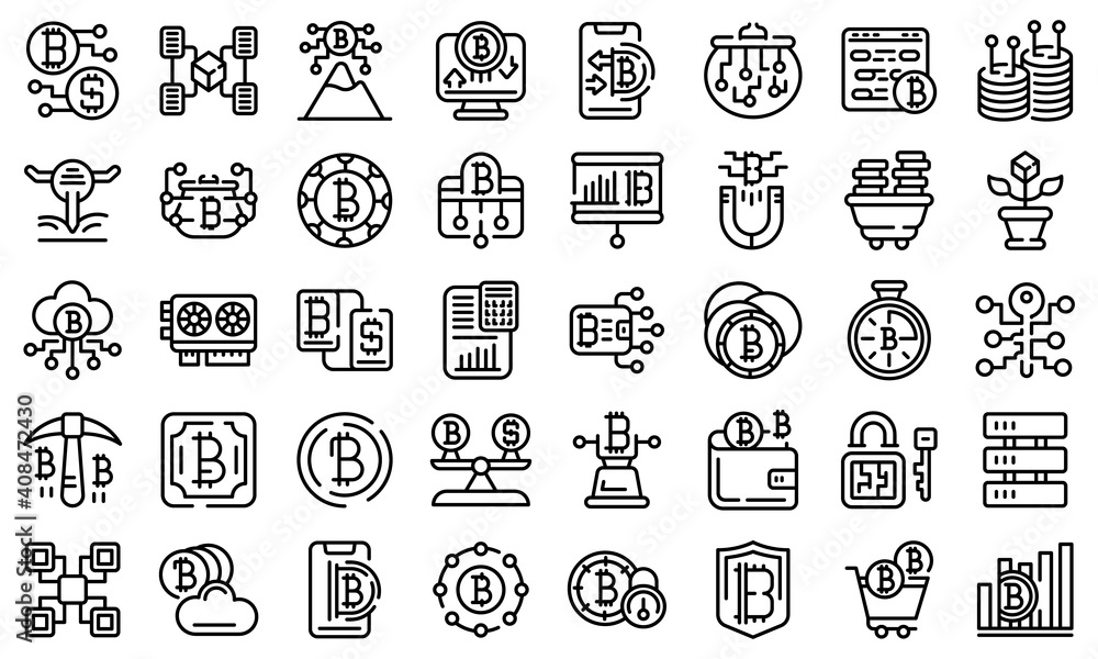 Sticker cryptocurrency icons set. outline set of cryptocurrency vector icons for web design isolated on whit - Stickers