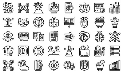 Fototapeta na wymiar Cryptocurrency icons set. Outline set of cryptocurrency vector icons for web design isolated on white background