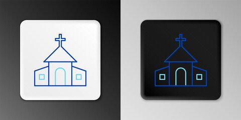 Line Church building icon isolated on grey background. Christian Church. Religion of church. Colorful outline concept. Vector.