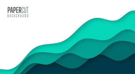 Simple 3d abstract background of green sea water waves Modern paper cut graphic design