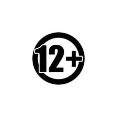 12 age limit concept. Adults content icon isolated on white background