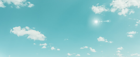 Beautiful panorama blue sky and clouds with daylight natural background. Vintage tone style.