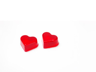bread molds stainless Heart shaped on jelly red, love Valentine Day space for copy text card, sweet food