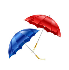 Two beautiful umbrellas- blue and red on a white background. Vector illustration.