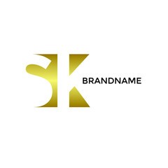 letter SK. Minimalist logo vector with gold color design