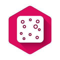 White Beer bubbles icon isolated with long shadow background. Pink hexagon button. Vector.