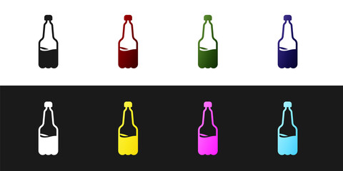 Set Plastic beer bottle icon isolated on black and white background. Vector.