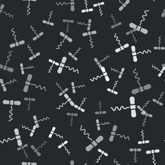 Grey Wine corkscrew icon isolated seamless pattern on black background. Vector.