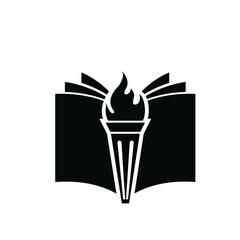 Book with fiery torch concept university education or library emblem, icon web, vector logo illustration design
