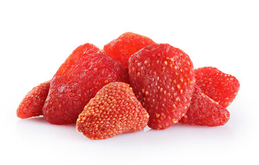 Dried strawberries isolated on white background.