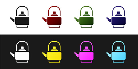 Set Kettle with handle icon isolated on black and white background. Teapot icon. Vector.