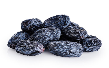 Blue raisins isolated on white background.