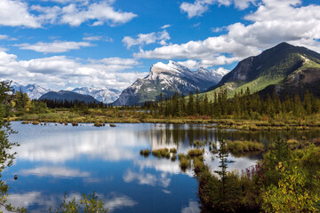 Fototapeta na wymiar Vermilion Lakes.Rocky mountain and lake reflection