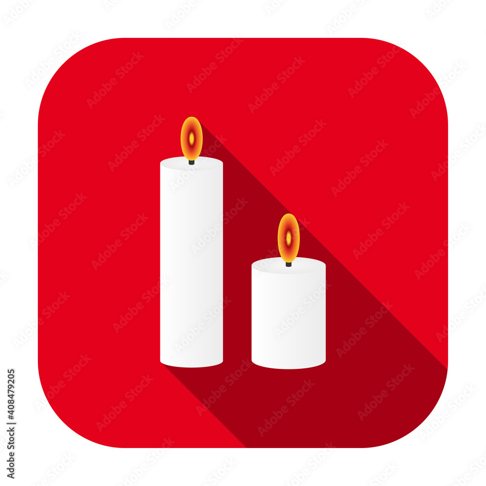 Aufkleber red flat rounded square burning candles icon, button with long shadow isolated on a white background
