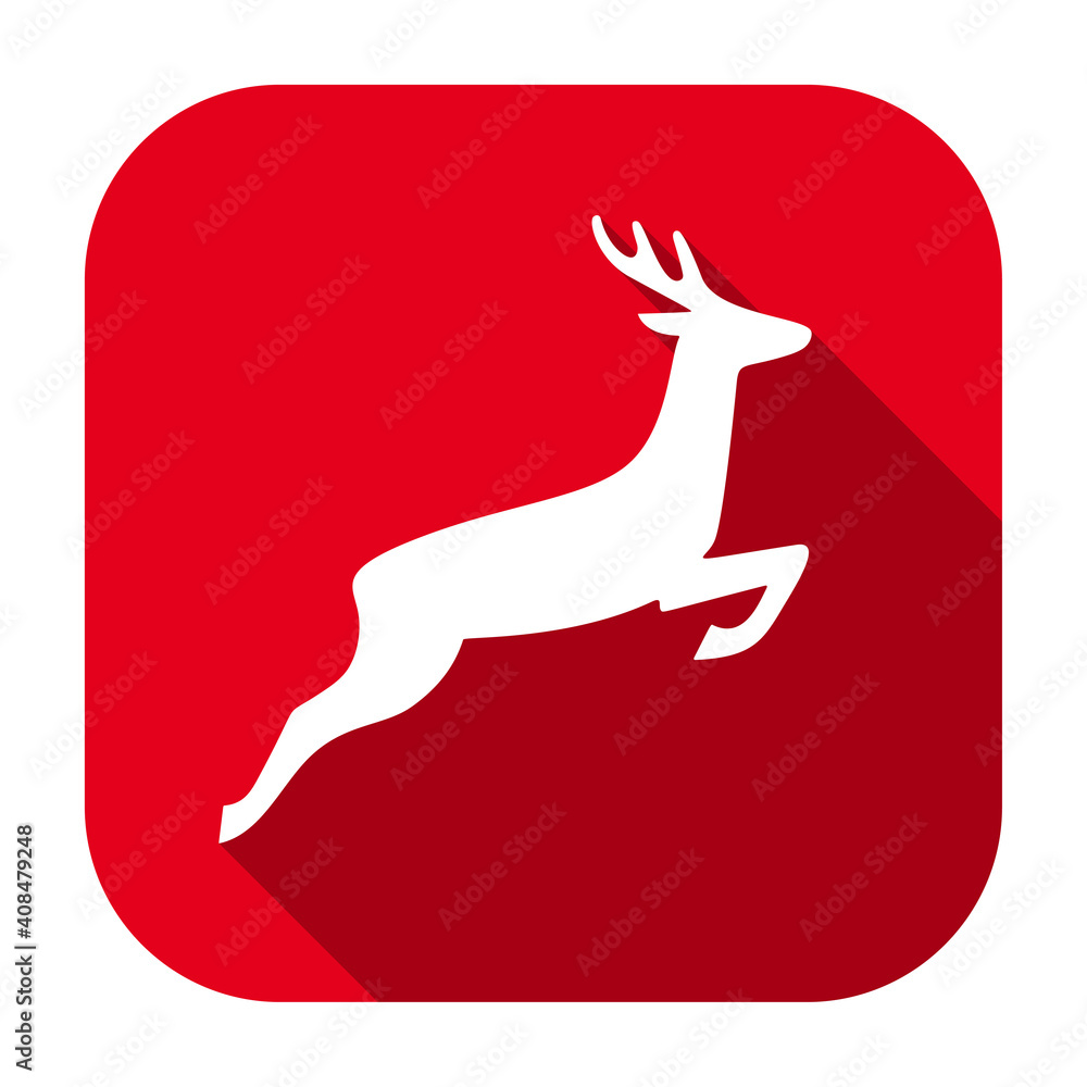 Poster red flat rounded square deer icon, button with long shadow isolated on a white background. vector il