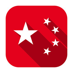 Red flat rounded square five stars of flag of People's Republic of China icon, button with long shadow isolated on a white background. Vector illustration.