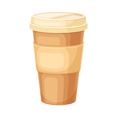 Coffee Cup Made of Carton or Cardboard Eco Package with Hot Drink Inside Vector Illustration