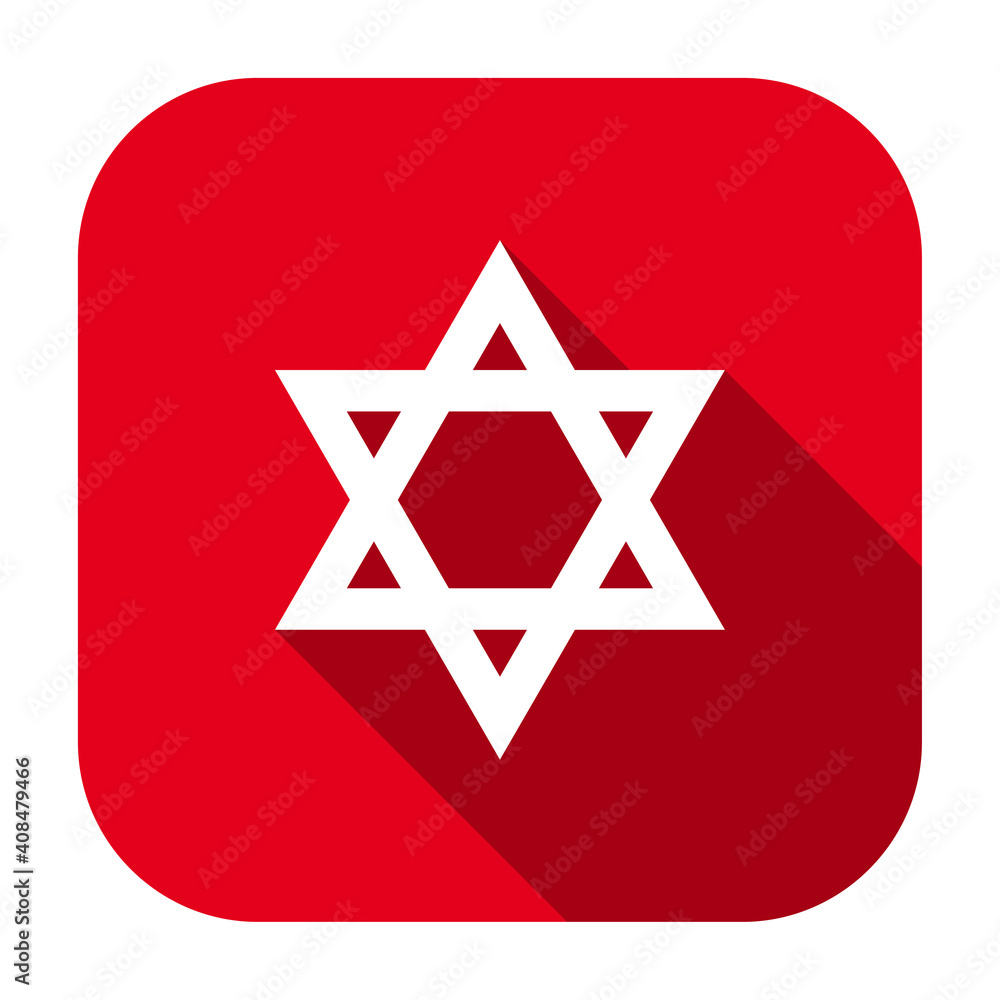 Poster red flat rounded square star of david, the national symbol of the state of israel icon, button with 