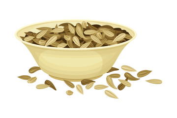 Dried Fennel Fruit as Aromatic Anise-flavored Spice in Bowl Vector Illustration