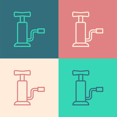 Pop art line Car air pump icon isolated on color background. Vector.