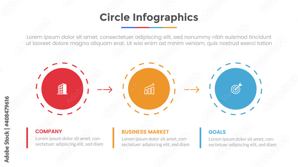Poster circle infographic with 3 list point and modern flat style template slide for presentation