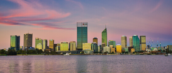 Naklejka premium Perth City at Sunset - Panorama