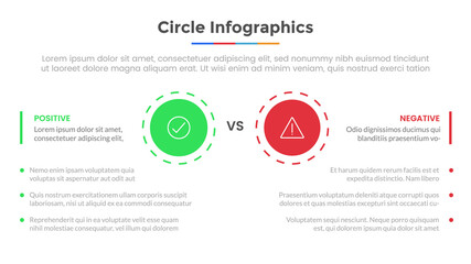 comparison or versus circle infographic with 3 list point and modern flat style template slide for presentation