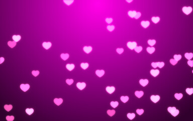 Valentine day pink hearts on purple background.