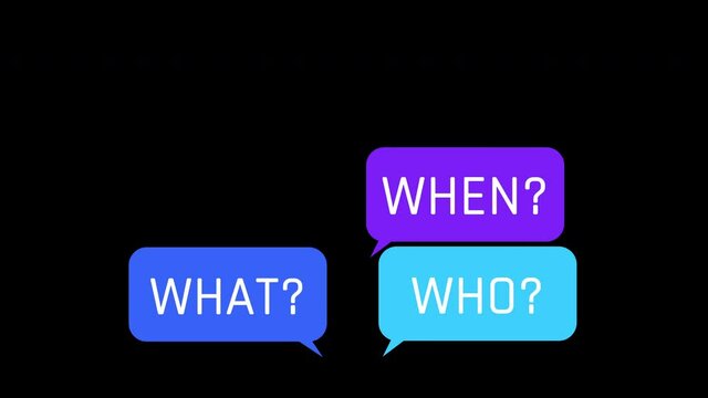 Popping Hierarchy Bubble With 5W 1H Question Animation on Black Background and Green Screen