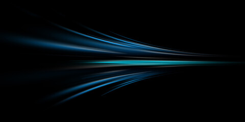  Abstract blue light trails in the dark, motion blur effect
