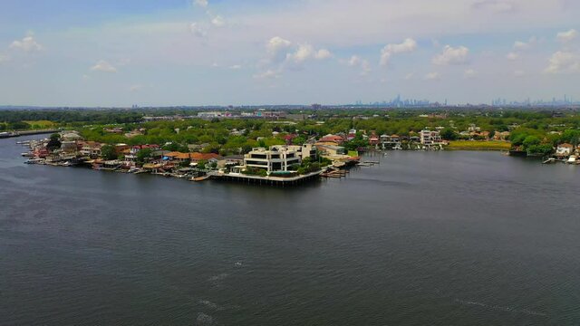 Dolly Close Up Shot Of A Thirty Million Dollar Waterfront Mansion In Mill Basin Brooklyn